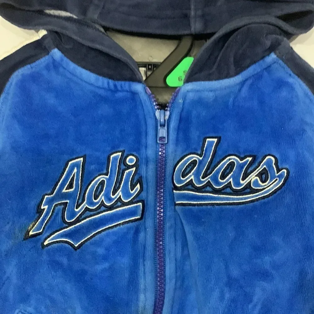 Vintage ADIDAS Infant Baby Boys Velour Hoodie Sweatshirt & Sweatpants Set 24M